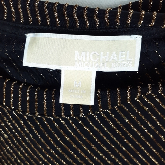 Michael Kors Cold Shoulder Top M Gold Black 198 - Picture 5 of 6